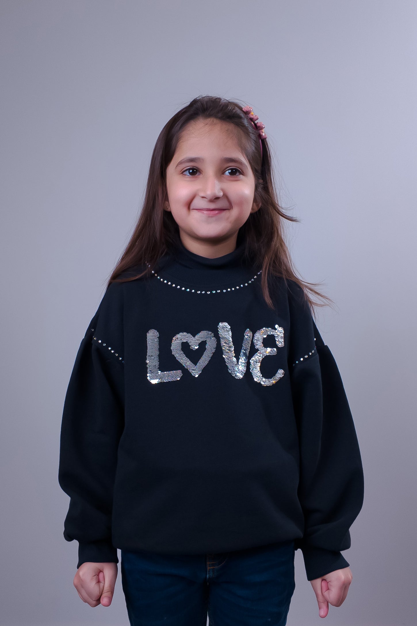 Girls’ Black Sequin "LOVE" Over Sized Sweatshirt – Cozy & Stylish | Sizes 2-14 Years